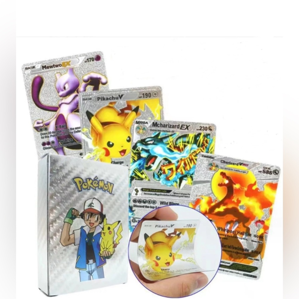 55 Pack Pokemon Cards Silver Foil Vmax GX Energy Card Pokemon Charizard Rare New